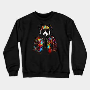 A Colorfully Dressed Panda Bear Crewneck Sweatshirt